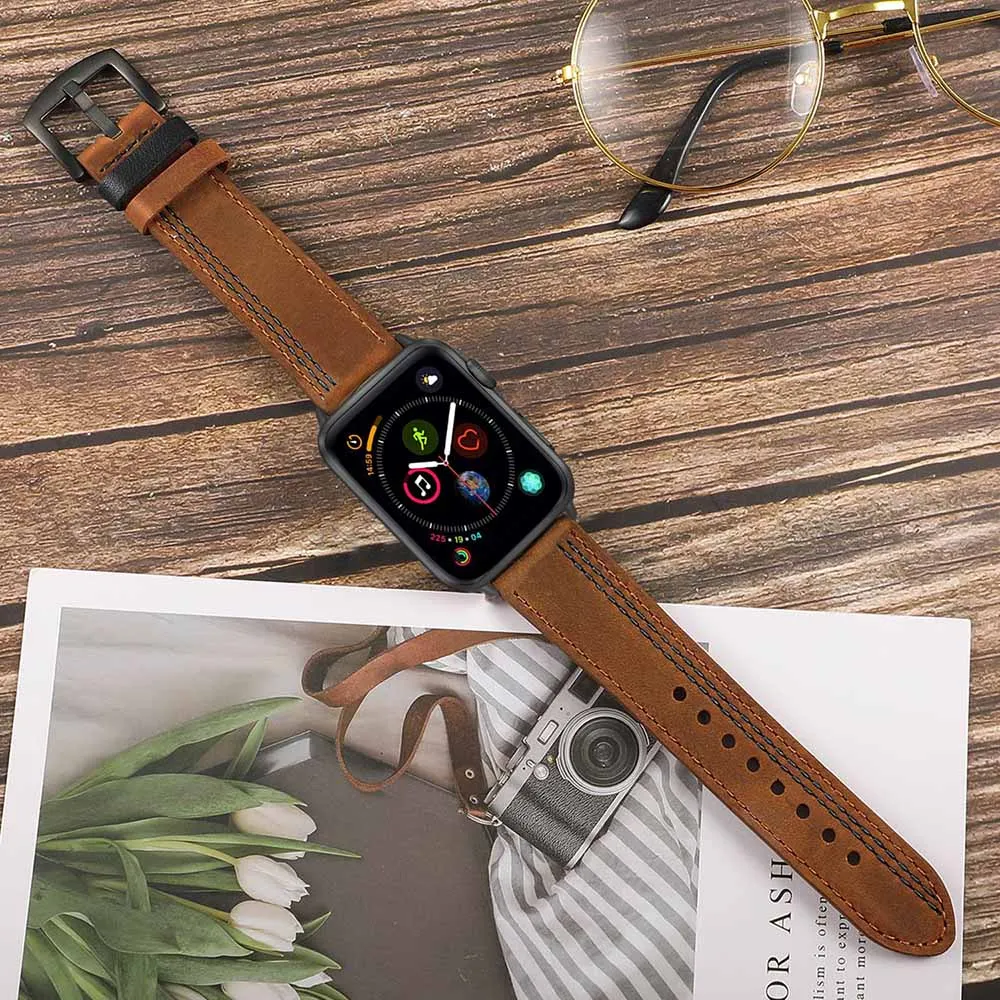 Итальянский ремешок для часов из натуральной телячьей кожи для Apple Watch iWatch 5 4 3 2 1 38/40/42/44 мм, ремешок в стиле ретро, стальной браслет с застежкой