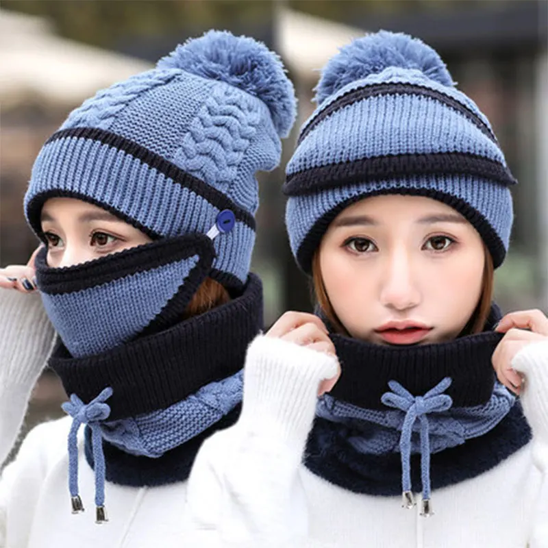                         beanie women winter hats for women skullies beanies for ladies winter beanie hat solid pink black hat scarf set hat neck warmer mask (8)