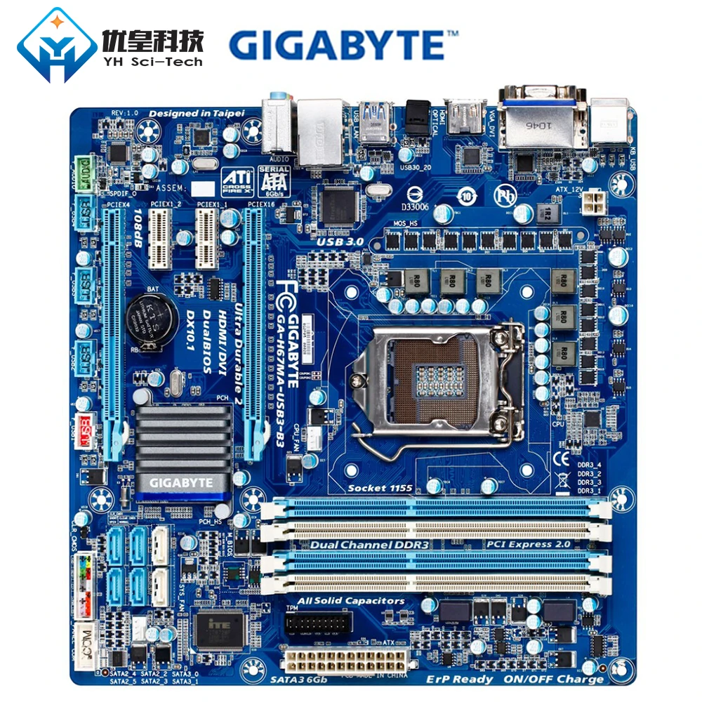 Original Used Desktop Motherboard Gigabyte GA-H67MA-USB3-B3 H67 LGA 1155 Core i7 i5 i3 DDR3 32G SAT