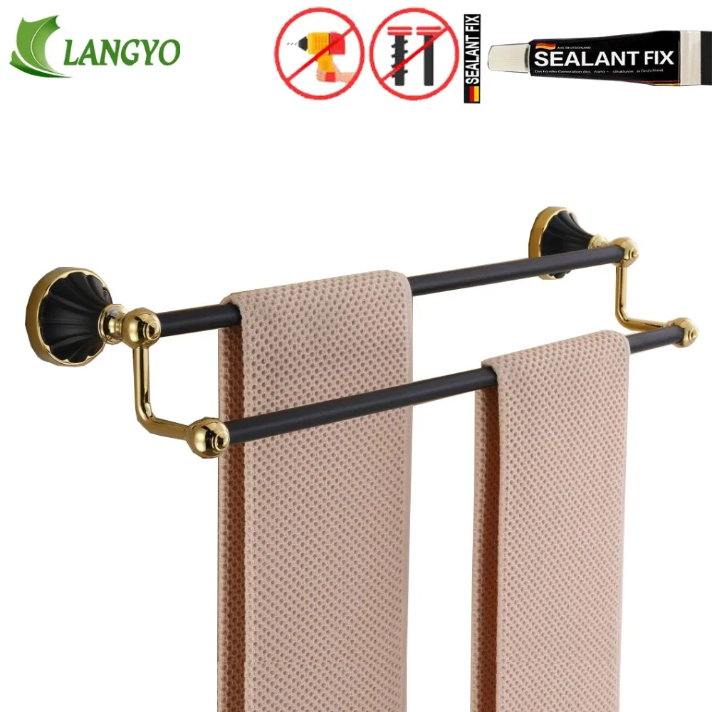 Black+golden Color Wall Mounted Space Metal 55CM Double Towel Bars