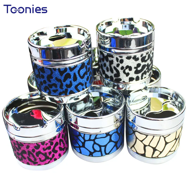Table Ashtray with Lids Rotate High Quality Metal Fashion Leopard Skin