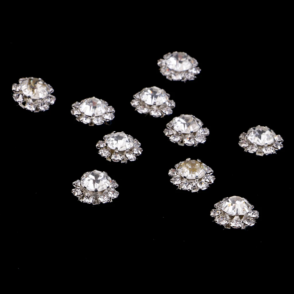 Phenovo 10pcs Flower Shape Acrylic Rhinestone Buttons Jewerly Making Findings 12mm