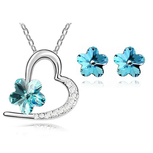

austrian Crystal Flower Pendant new fashion Jewelry set gifts Necklace Earring free drop shipping wedding bridal quality popular
