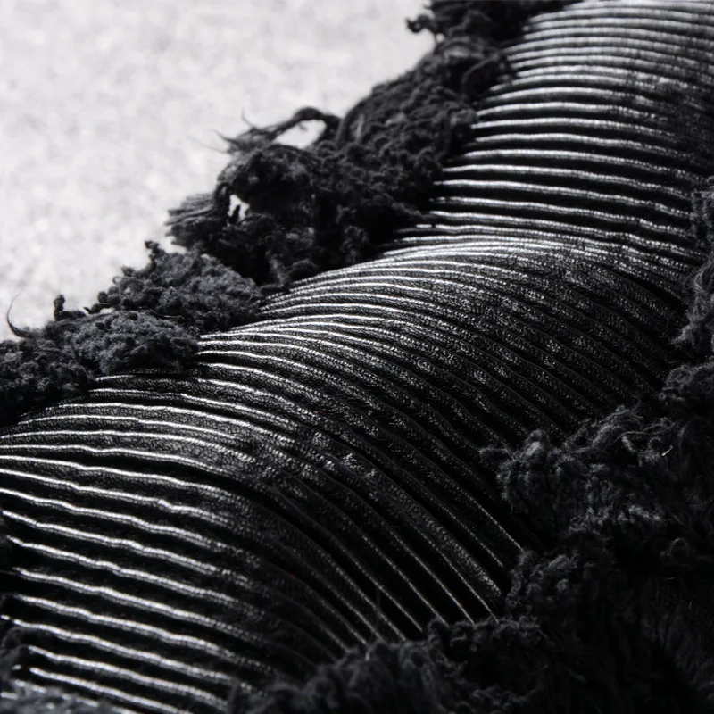 Fashion Designer Men Jeans Black Color Slim Fit Elastic Ripped Jeans Men Destroyed Leather Patch Streetwear 4