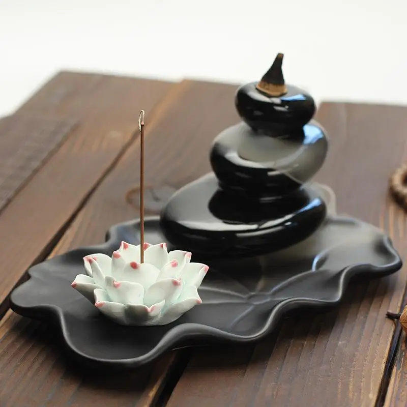 

Lotus White Stick Holder Pond Shape Backflow Incense Holder Ceramic Incense Burner Waterfall Smoke Censer Use In Home Office