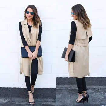 

Spring And Winter New Female Wild Solid Color Long Cardigan Coat V-Neck Sleeveless Cardigans The Vest Sleeveless Jacket