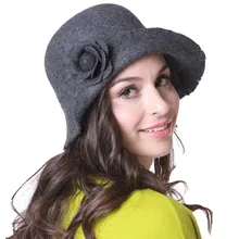 Free Shipping Women Winter Hats Felt Hats Floopy Brim Grey Natural 100% Wool With Women Scarf Set