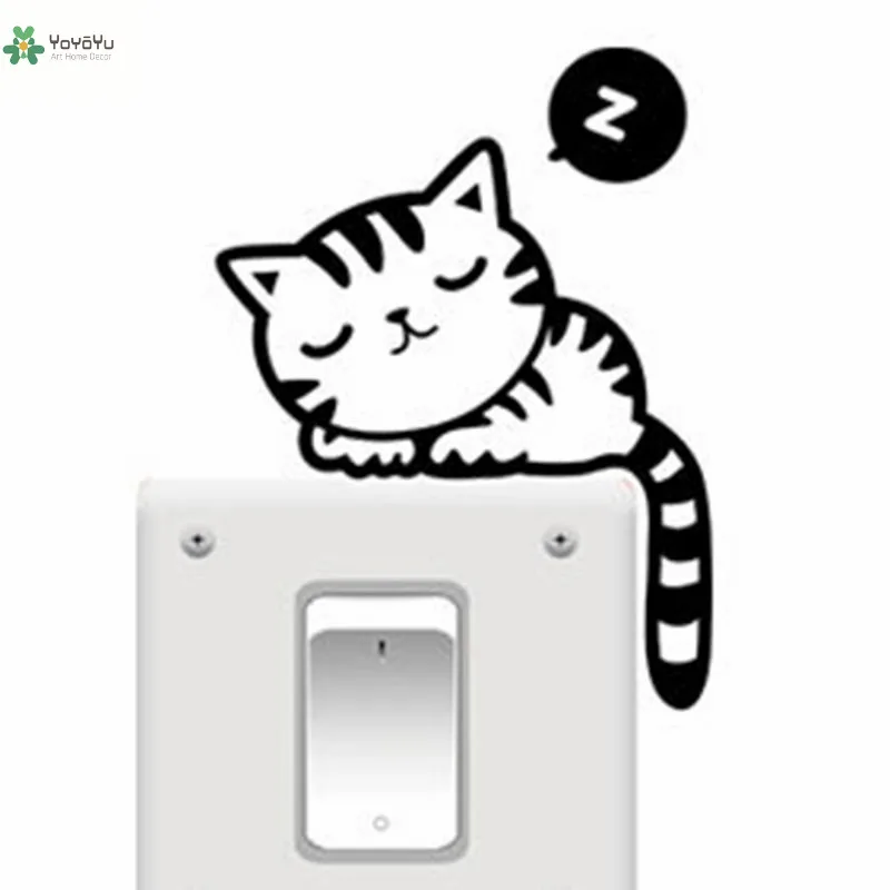 

YOYOYU Vinyl Wall Decal Cute sleeping cat Animal Cartoon Small Objects Electrical Switches Decoration Sticker FD148