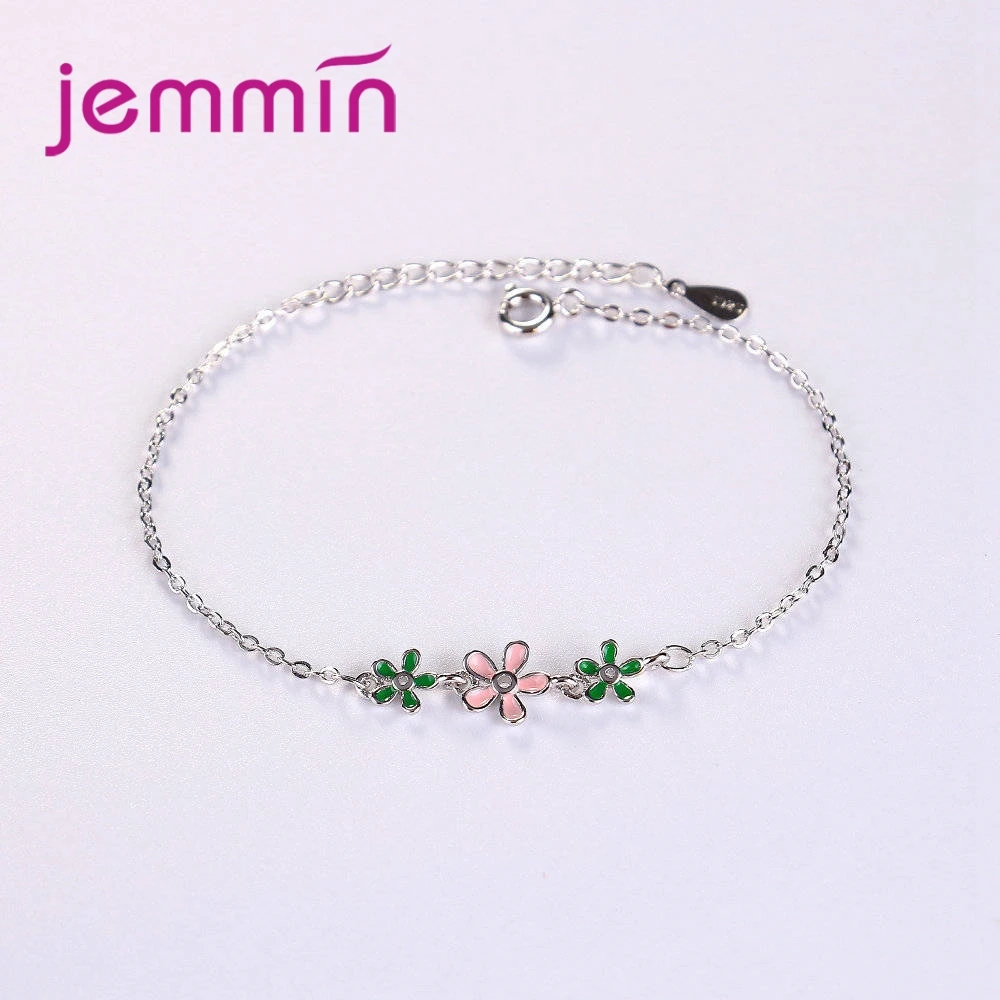 

Minimalist 925 Silver Bracelet With Exquisite Design 3 pc Flower Pendeant For Female Women Anniversary Gift Hot Sale