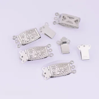 

20*9mm 3 Strands Filigree Rectangle Nut Pearl Box Hook Clasps Insert End Clasp Connector Stainless Steel DIY Jewelry Accessories