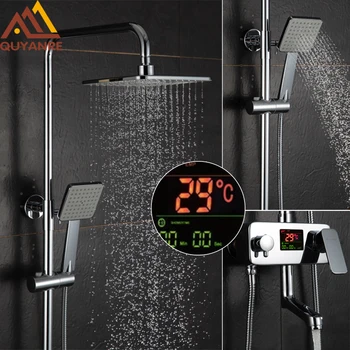 

Quyanre LCD Digital Display Shower Faucet Set Water Dynamic Digital Display Mixer Tap Wall Mounted Bathroom Shower Mixer Tap Set