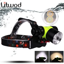 Litwod z20D802 CREE XM-L T6 светодиодный налобный фонарь для дайвинга 18650 аккумулятор Головной фонарь подводный налобный фонарь белый и желтый цвет светильник