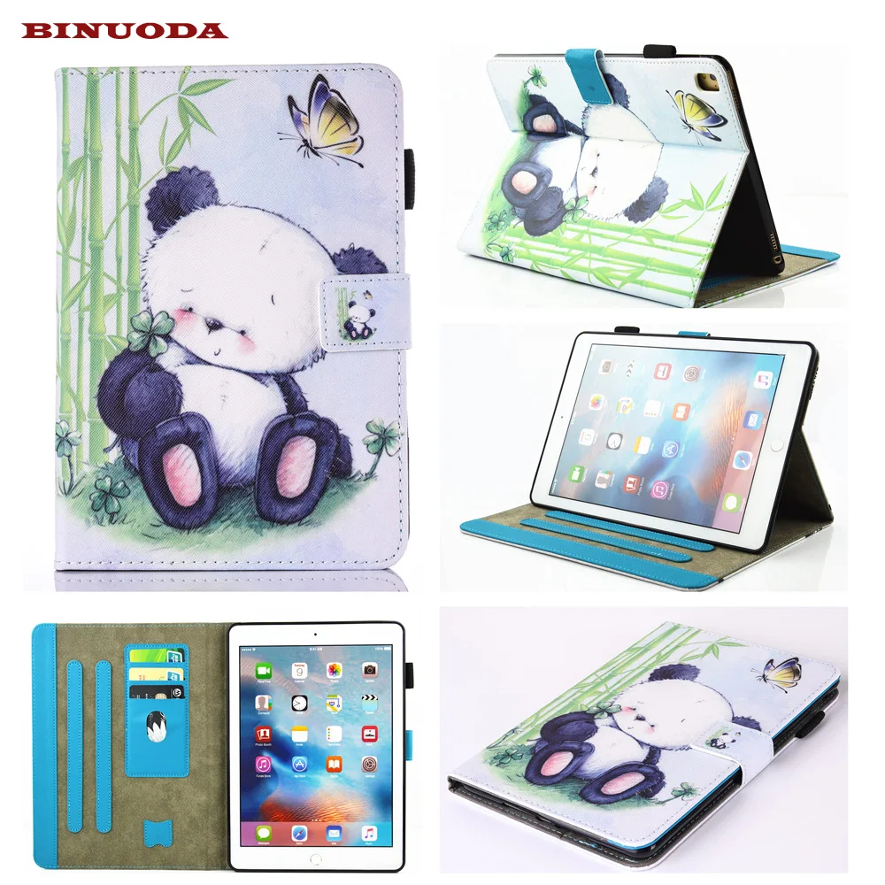 

For iPad Pro 9.7 Case New Arrival Cute Panda Flip Folio Book Stand Cover for Apple iPad Pro 9.7 Coque Capa with Soft TPU Skin