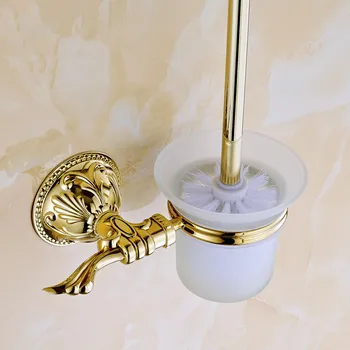 

Antique Gold Polished Solid Brass Toilet Brush Holder with Glass Cup Bathroom Hardware sets Bathroom Accessories Products