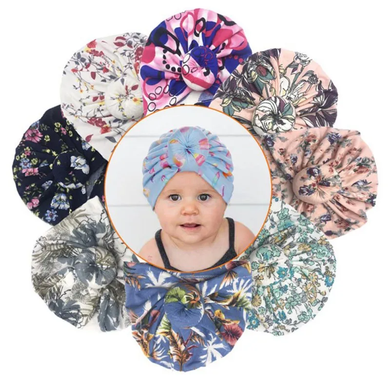 

New Designed Cute Baby Hat Cotton Soft Turban Knot Girl Summer Hat Bohemian style Kids Newborn Cap for baby girls