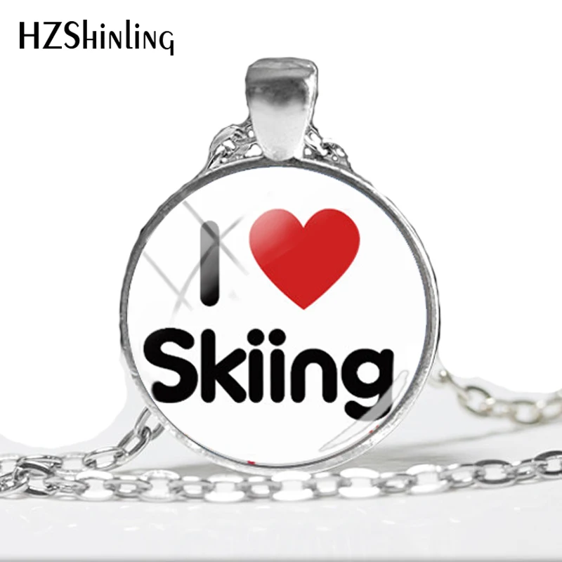 2018 NEW Evolution Ski Jumping Pendant I Love Skiing Necklace Silver Round Jewelry Class Art