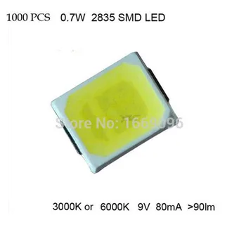 

Free shipping 1000PCS 0.7W 2835 SMD led light beads 80mA >90lm 9V saving led bulb cost