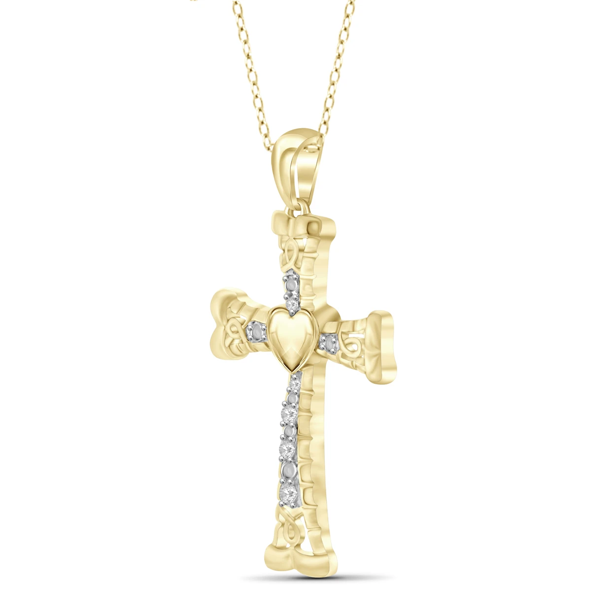 JewelonFire White Diamond Accent 14KT Gold Over Silver Cross Pendant (1)
