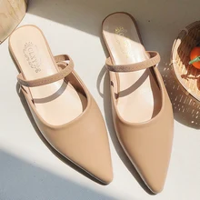 Luxury Leather Flat Mules Lady Slippers Slip On Pointed Toe Women Mules Outdoor Slippers Shoes Woman Slides Strap Sandals Black moxxy summer retro leather slippers women printing mules loafers slip on flat sandals black ladies shoes woman zapatos m