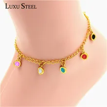 Роскошная сталь,, модные браслеты, золотой цвет, круглый цвет, кристалл, подвеска на цепочке, ножной браслет для женщин/девушек, рождественский подарок