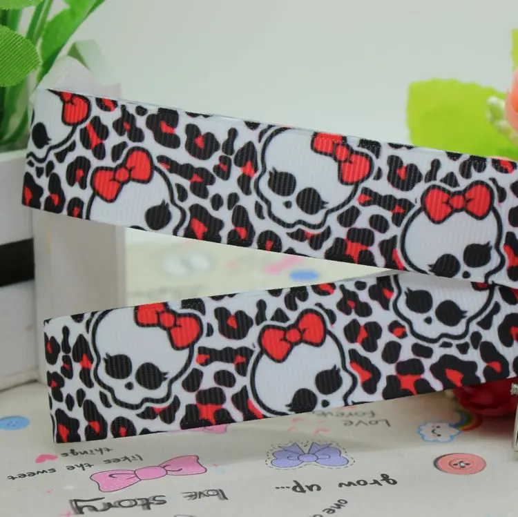 7 8 Free Shipping Monster High Skull Printed Grosgrain Ribbon