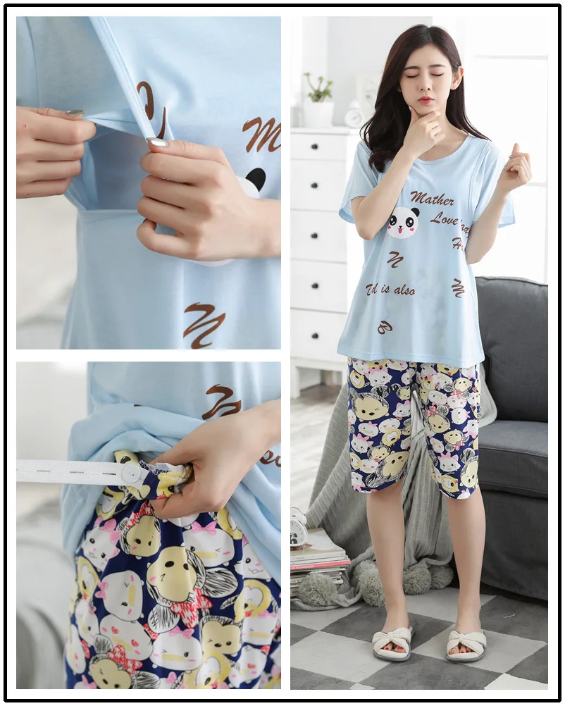 Summer Fashion Maternity Pajamas Sets Nursing Shirts + Belly Shorts Suits for Pregnant Women Pregnancy Breastfeeding clothing (66)