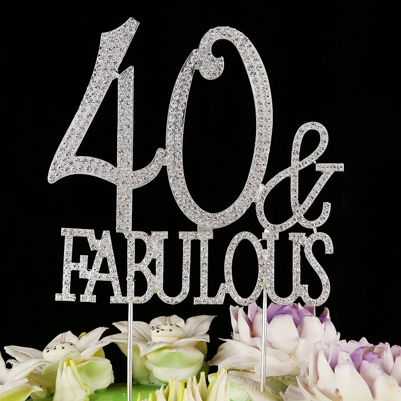 40 &amp; Fabulous Birthday Cake Topper Rhinestone Monogram