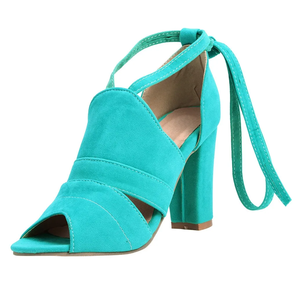

JAYCOSIN Womens Summer Sandals Square Heel Shoes High Heels Side Empty Ankle Cross Straps Open Toe Sandals Plus Size 35--43