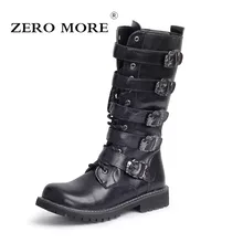 ZERO MORE/армейские ботинки; мужские высокие военные ботинки с металлической пряжкой в стиле панк; мужские мотоциклетные ботинки до середины икры; мужская обувь на шнуровке в стиле рок