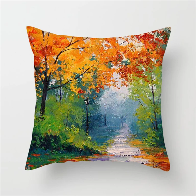 Fuwatacchi Oil Painting Cushion Cover Beach European Manor Decorative pillow for Home Sofa Chair Decor Beach Pillowcases 45*45