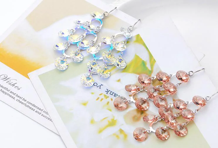 Fashion S925 Tremella Hook charm big earrings with multicolor stones long crystal rhombus tassel jewelry dangle earrings Brincos