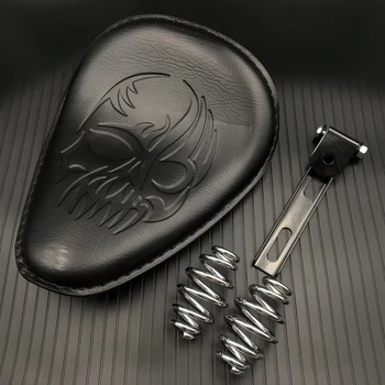 

Motorcycle Old School Torsion Leather Skull Logo Solo Seat+3" Spring Bracket Mounting Base Kit For Harley Bobber Saddle Seat
