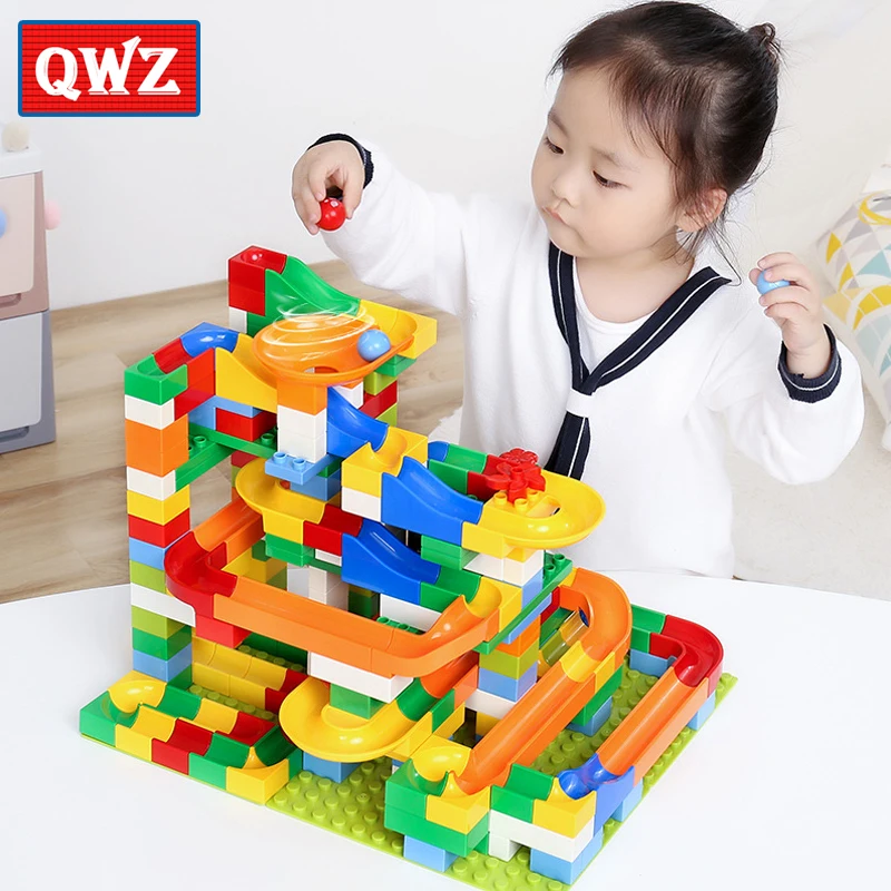 Blocos de Construção Mármore Corrida Labirinto Bola Pista Funil Plástico Slide Tamanho Grande Tijolos Blocos Crianças Brinquedo Presente Qwz 54-248 Pcs