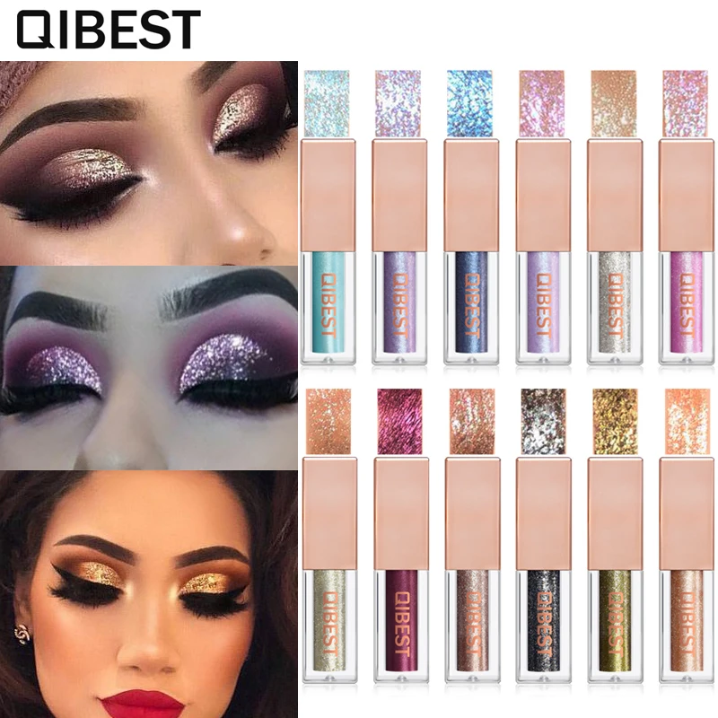 

QIBEST Shimmer Liquid Eyeshadow Waterproof Makeup Eye Liner Long Lasting Highlight Pigment Glitter Eye Shadow Cosmetic Tool