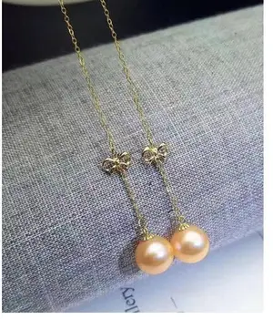 

free shipping>>>>noble jewelry Akoya White pink Pearl Earrings 14k Handmade long chaon