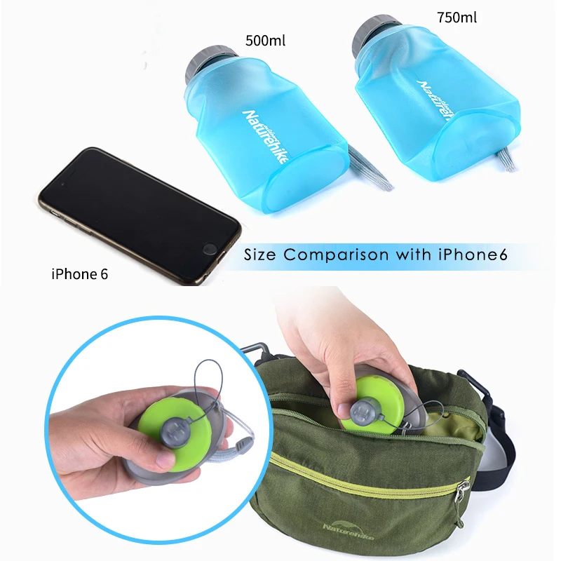NatureHike NH61A065 B 500 мл 750mlL силиконовая складная бутылка для воды контейнер чайник