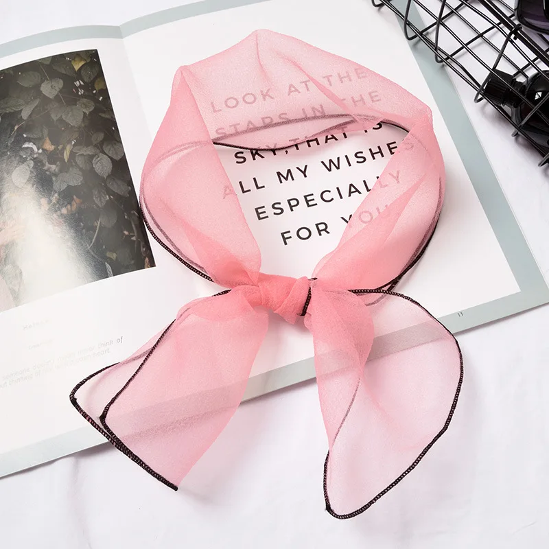 17*90cm Long Organza Choker Solid Color Chic Women Skinny Scarf Stylish Neck Scarfs Hair Scarfs Neck wear Wristband Head wear