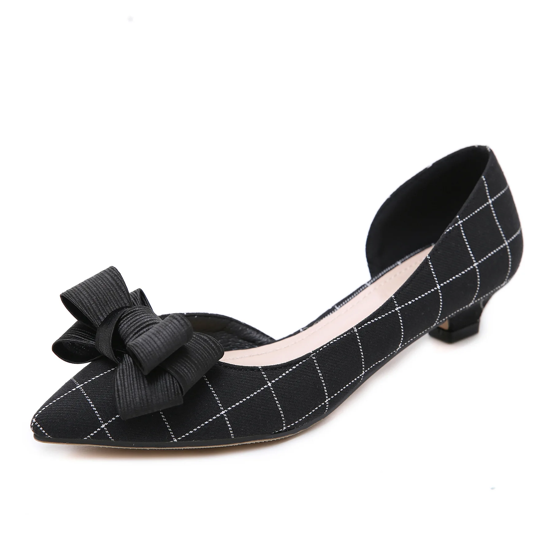 

2019 New spring Women Pumps woman Fashion Elegant Square Heels female Pointed toe Bow-knot decoration shoes