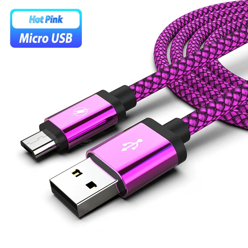 Micro usb кабель для зарядки и передачи данных, кабель для зарядки, шнур для зарядки Android, 2/3 м, Usb кабель для Xiaomi Redmi 7 7A 8 8A Realme - Цвет: Hot Pink Cable Only