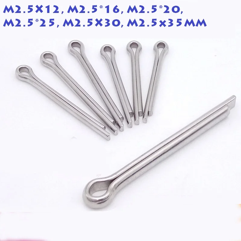200Pcs/Lot 304Stainless steel M2.5X12 M2.5*16 M2.5*20 M2.5*25 M2.5X30 M2.5x35mm split Cotter Pin tightening nuts groove - Цена: 