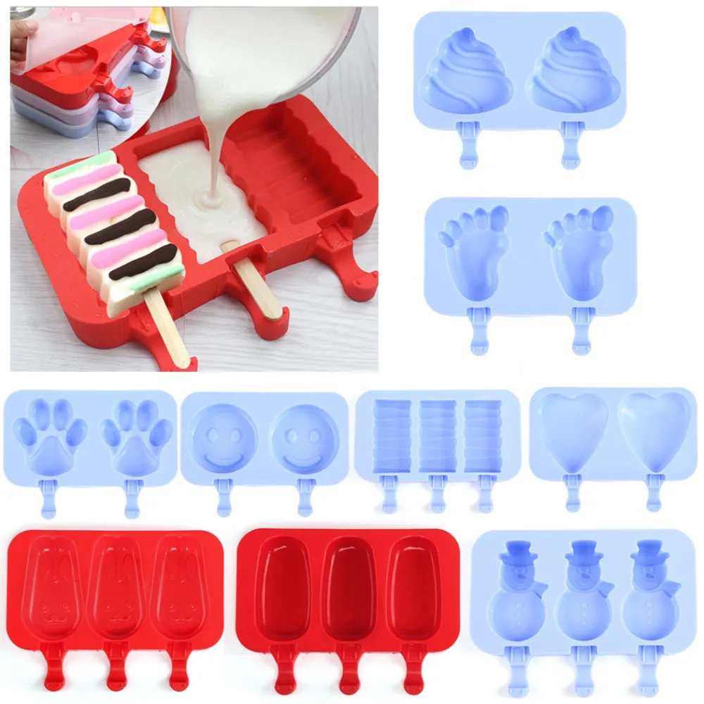 Silicone Ice Cream Mold Reusable Ice Cubes Tray Frozen Popsicle Molds