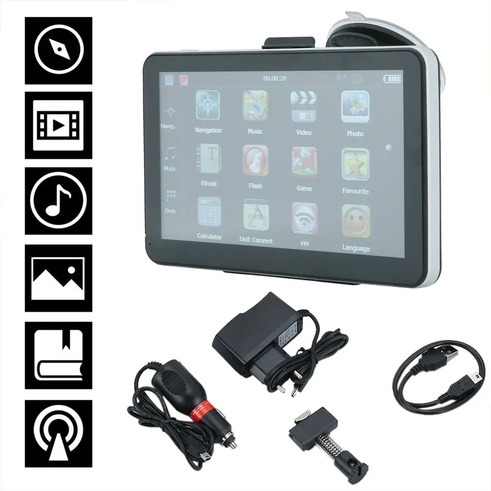

7 Inch 8+8GB Capacitive Bluetooth 800*480 Resolution Touchscreen With FM Car Truck Built-in Aerial Satellite Navigation