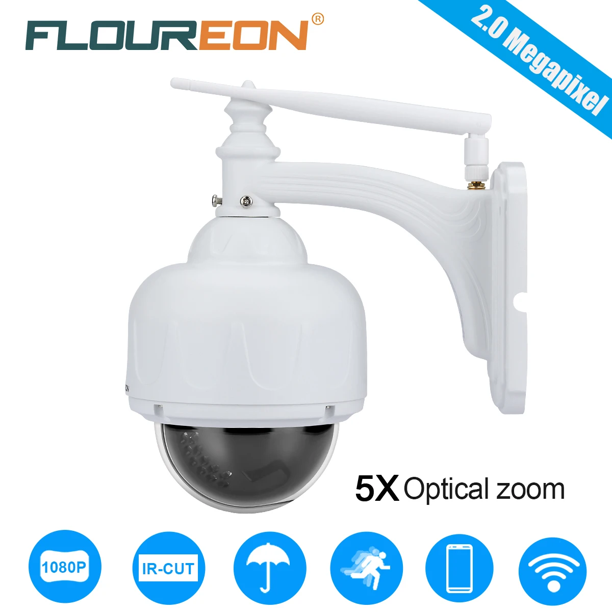 FLOUREON 1080P Wi-Fi, 2,7-13,5 мм H.264 Беспроводной видеонаблюдения TF микро-sd карты 5xzoom IR-CUT IP66 купольная PTZ IP Камера