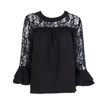 

Women ladies summer autumn fashion lace floral Hollow out shirt casual long sleeve o-neck loose solid shirt blouse tops