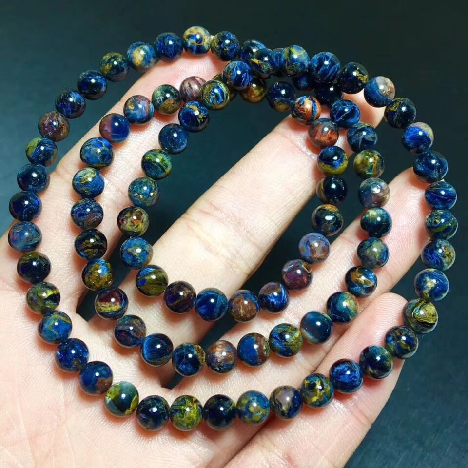 

6mm Natural Pietersite Blue Chatoyant Stone Gemstone 3 Laps Bracelet Namibia Barrel Beads Bracelets For Woman Man Gift AAAAA