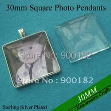 30 мм Блестящие Серебряные Пустые рамки кулонов с подходящими кабошоны из прозрачного стекла
