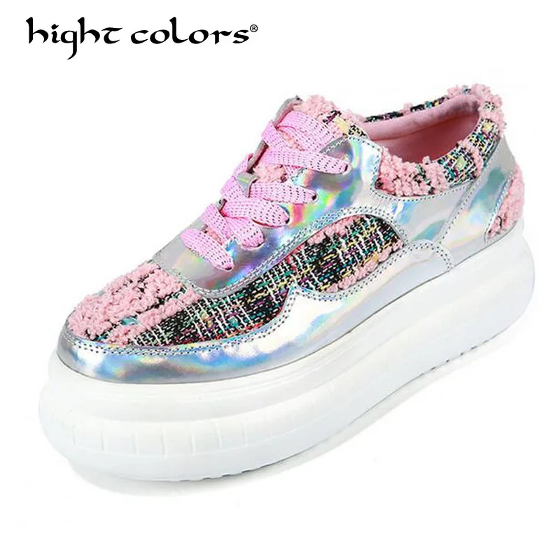 

hight colors Brand Flat Platform Autumn Shoe Woman Round Toe Lace-Up Platform Shoes For Women 2018 New Fashion H288-1