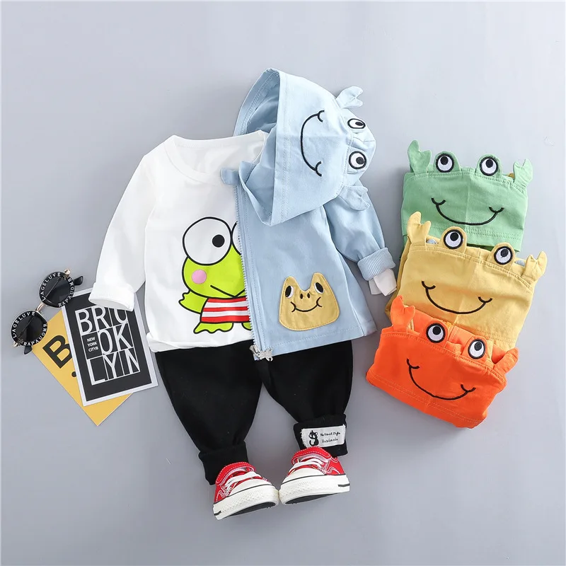 

2019 New Arrival New Spring Autumn Baby Children's Clothing For Long Sleeve T-shirt Three Hooded Jacket Pants Suit 3 Piece Set