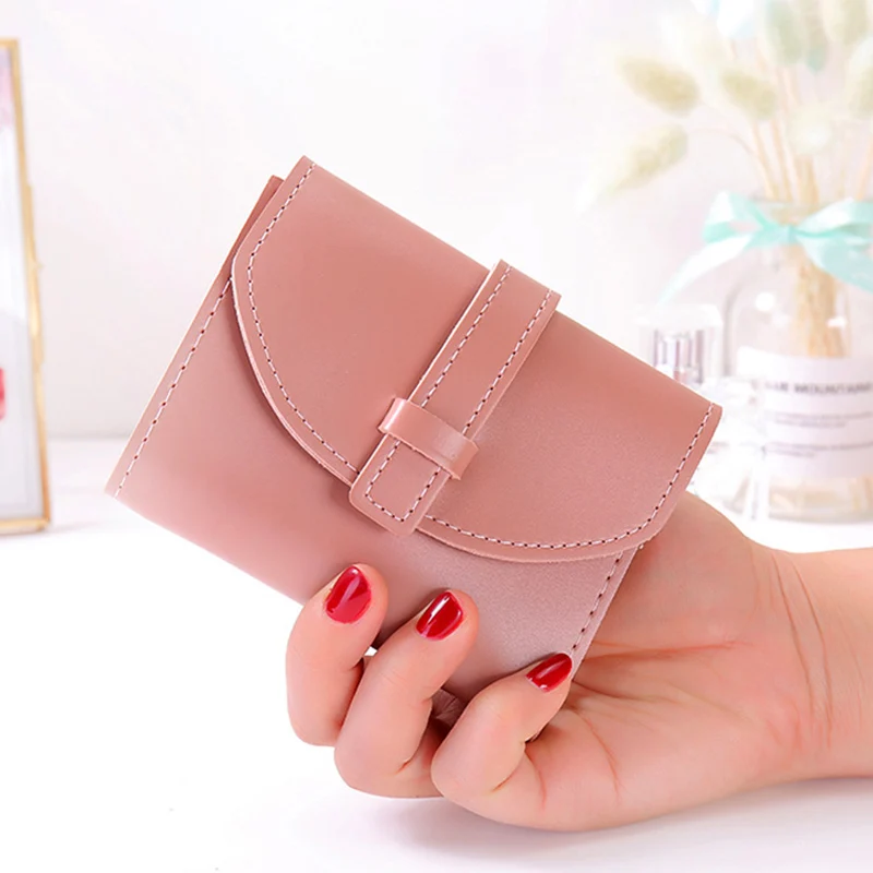dark pink 1 шт. простой женский мини однотонный кошелек PU 3 складки держатель карты короткий женский кошелек WF 668 - Цвет: dark pink