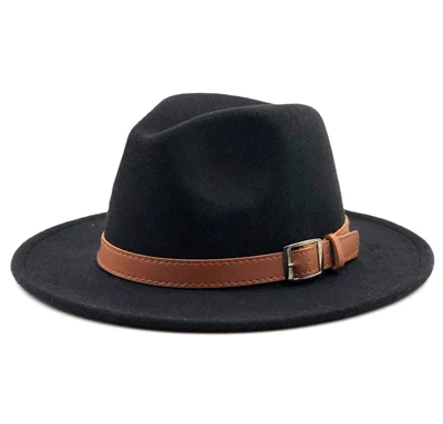 Новая шерстяная фетровая шляпа Hawkins фетровая Кепка с широкими полями дамская шляпа Trilby Chapeu Feminino шляпа для женщин и мужчин джазовая церковная Крестный отец шляпы сомбреро - Цвет: black